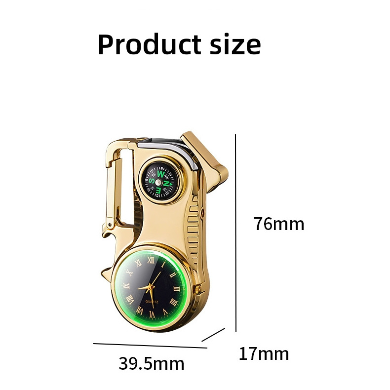 Multi Functional Outdoor Lighter Windproof Red Flame Refillable Lighter With Compass, Clock, Key chain