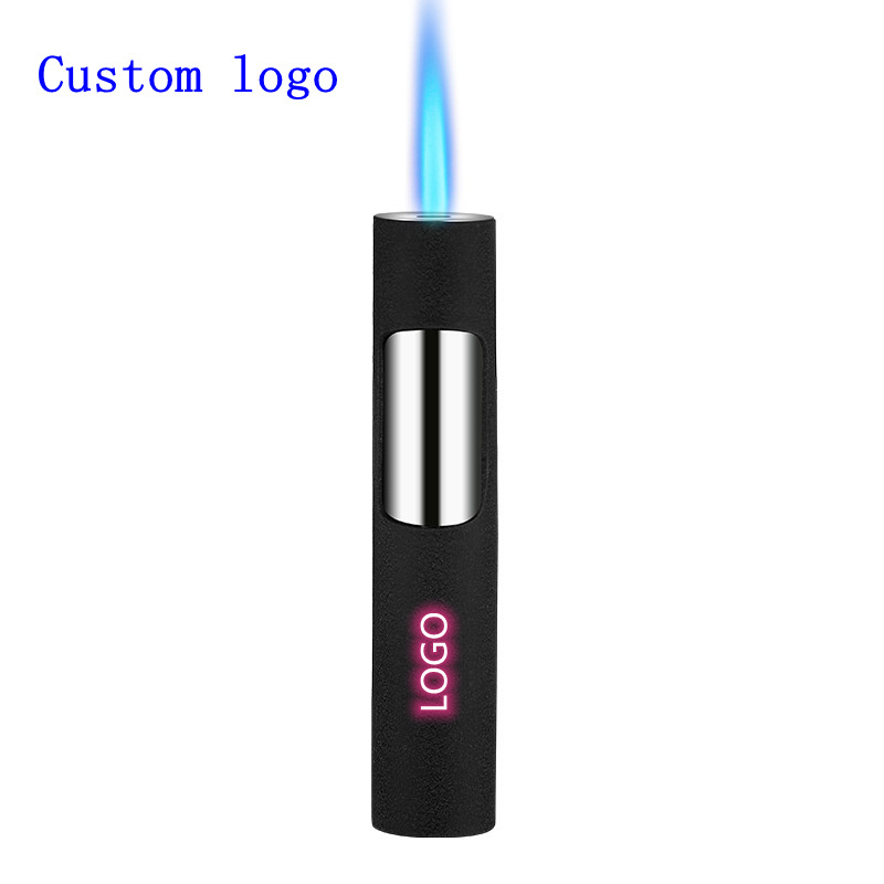 Wholesale windproof blue jet flame pen lighter custom logo/Refillable butane gas torch lighter