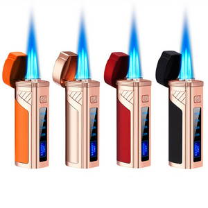 Multi-functional Touch Electric Switch Triple Jet Flame Butane Gas Torch Cigar Lighter Custom Logo