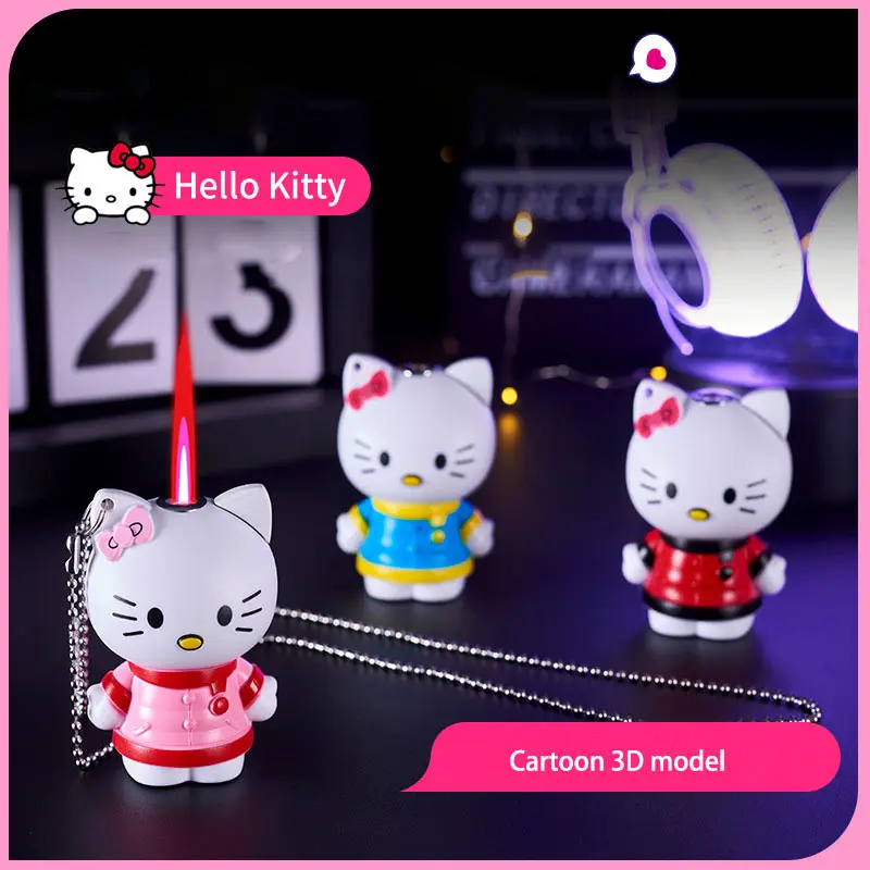 Wholesale 3D Hello Kitty Cartoon Lighter Red Flame Windproof Gas Lighter