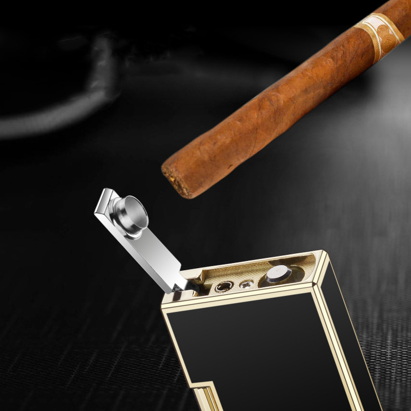 High quality luxury metal side pulley windproof cigarette lighters with hidden cigar knife