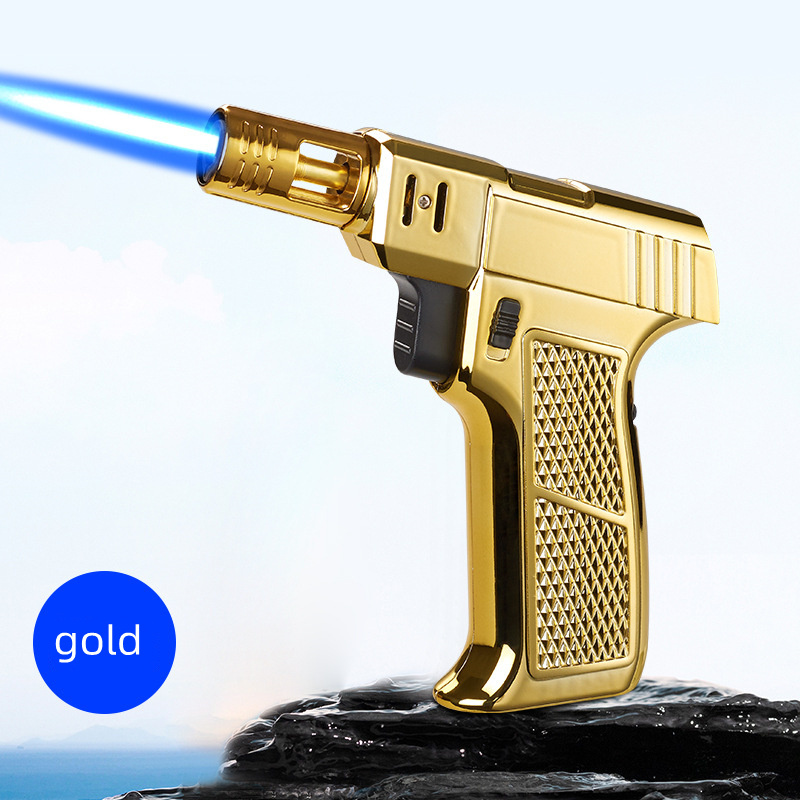 Creative Handgun-Shape Torch Lighter  Refillable Butane Cigar Lighter With Safety Lock