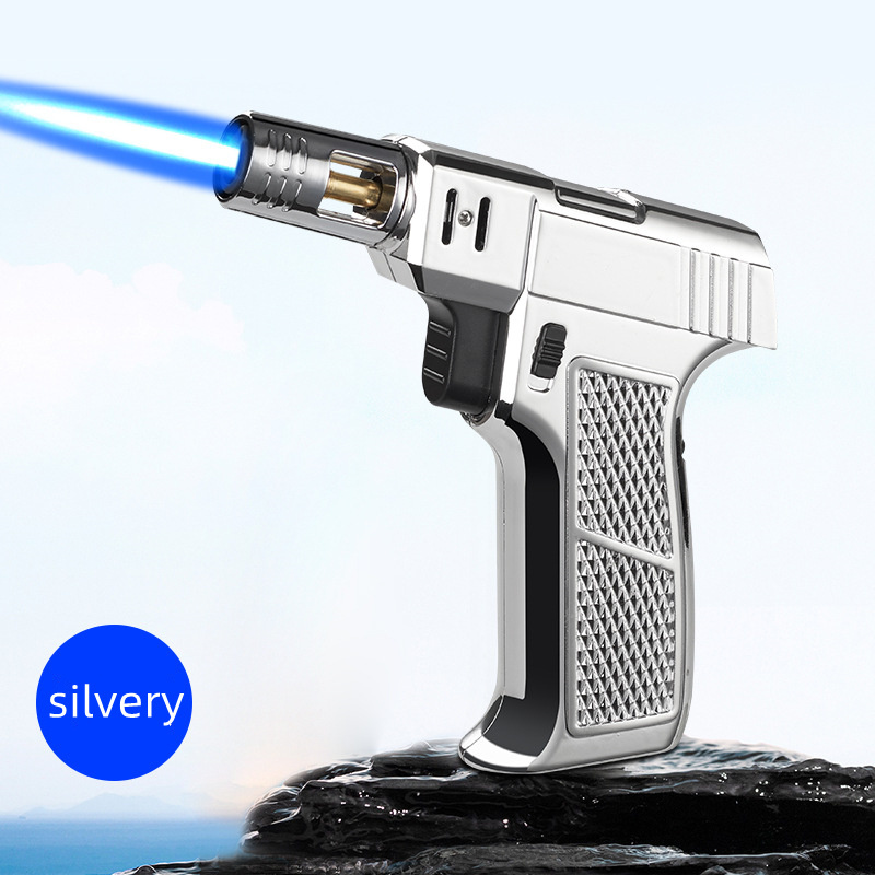 Creative Handgun-Shape Torch Lighter  Refillable Butane Cigar Lighter With Safety Lock