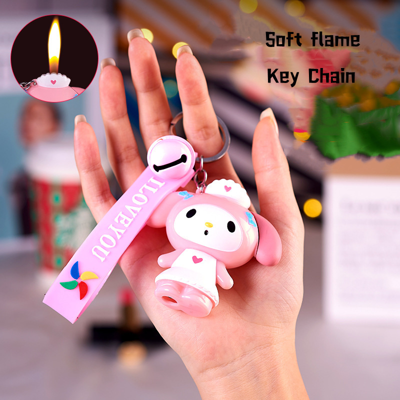 3D Kawaii Melody Lighter Refillable Soft Flame Gas Lighter With Chain Necklace