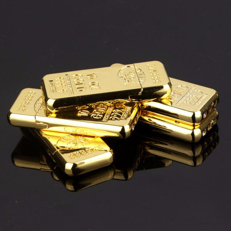 297 Gold bar shape fire lighter creative ultra-thin mini grinding wheel smoking gas lighter cigarette