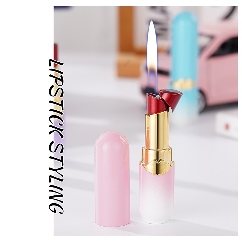 Cute Lipstick Lighter, Soft Flame Refillable Butane Lighter, Novelty Adjustable Open Flame Lighter