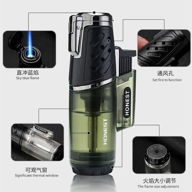 Wholesale  portable metal gas lighter windproof visible clear gas capacity jet cigar lighters