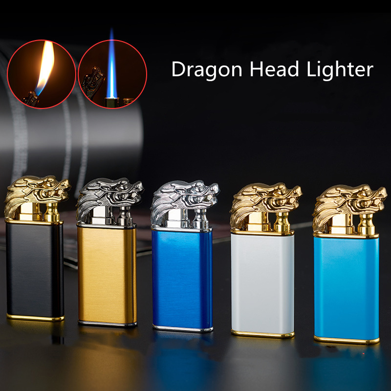 Hot Selling Dragon Head/Tiger Head Model Butane Lighter Double Flame Cigarette Lighter Custom Logo