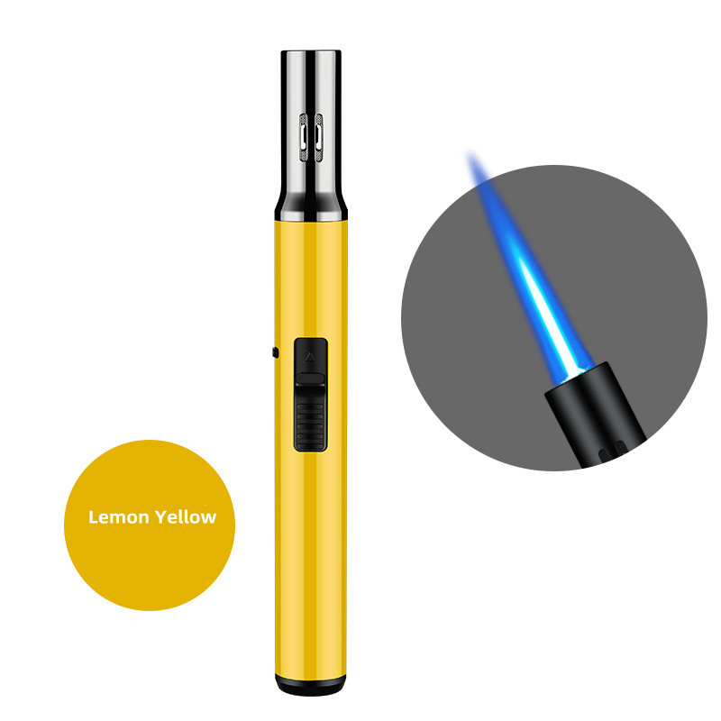 HB708 refillable butane gas blue jet flame windproof  pen lighter with safety lock