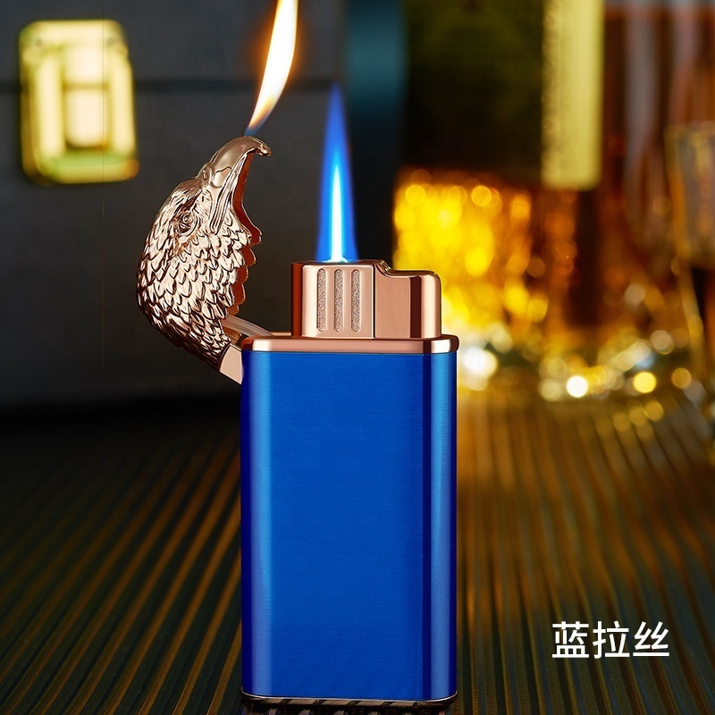 Creativity Tiger Head/Eagle Head model Butane Lighter Two Kind Flame Gas Cigarette Lighter Custom logo