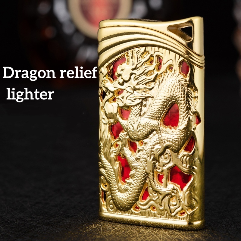 Embossed Relief Gold Dragon Jet Flame Lighter, Creative Windproof Lighter, Cool Jet Flame Torch Lighter