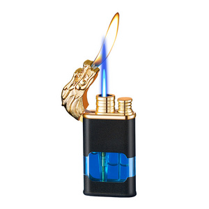 Creativity Chinese Loong Model Butane Lighter Dual Flame Dragon Lighter With Visible Gas Window