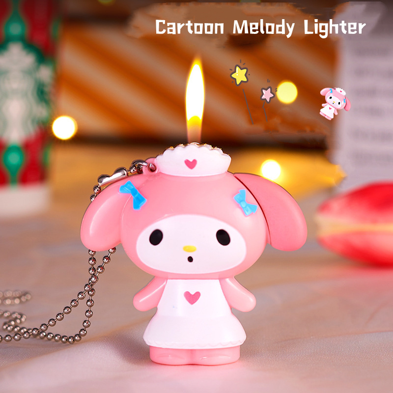 3D Kawaii Melody Lighter Refillable Soft Flame Gas Lighter With Chain Necklace