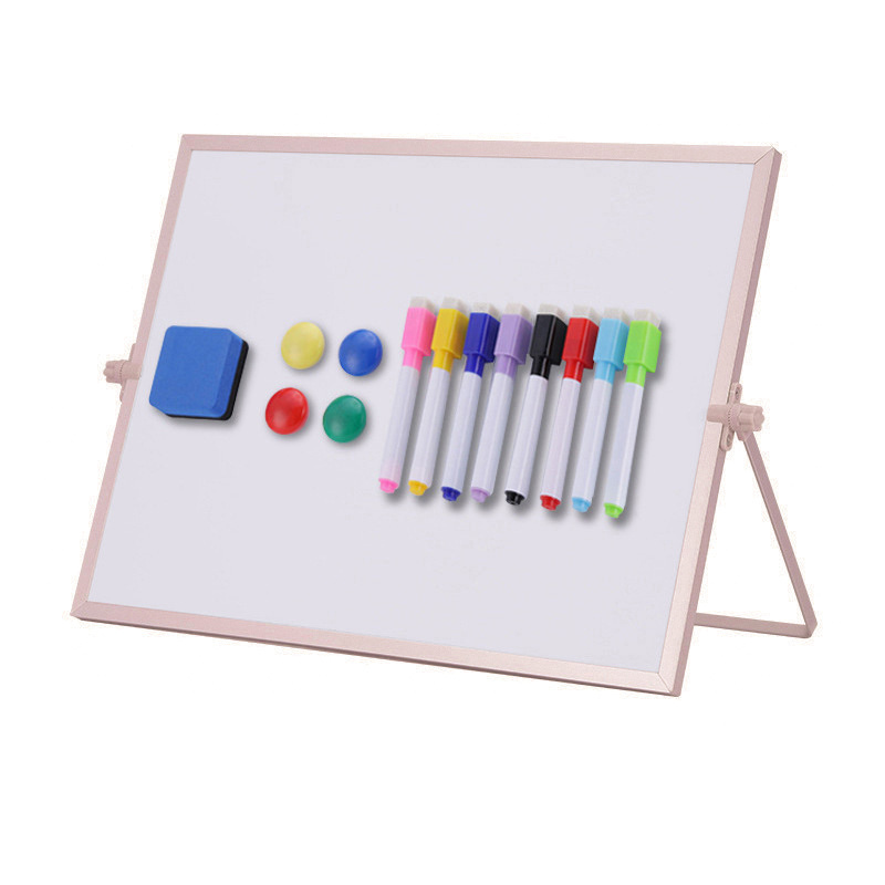 Hot Sale Golden Double Sided Desktop White Board Mini Foldable Magnetic Dry Erase Whiteboard with 10 Markers 4 Magnets 1 Eraser