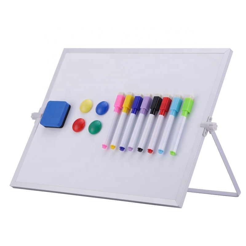 Hot Sale Golden Double Sided Desktop White Board Mini Foldable Magnetic Dry Erase Whiteboard with 10 Markers 4 Magnets 1 Eraser