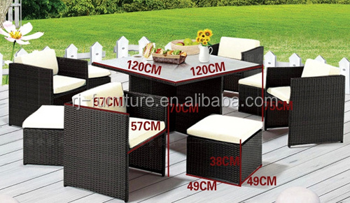 Outdoor rattan curved sofas modern pe rattan garden dining set