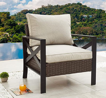 KD New Style Outdoor Furniture Rattan Single Sofa Chair Set Garden Cheap PE Modern Small Dining Table Set 2 Chairs