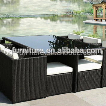 Outdoor rattan curved sofas modern pe rattan garden dining set