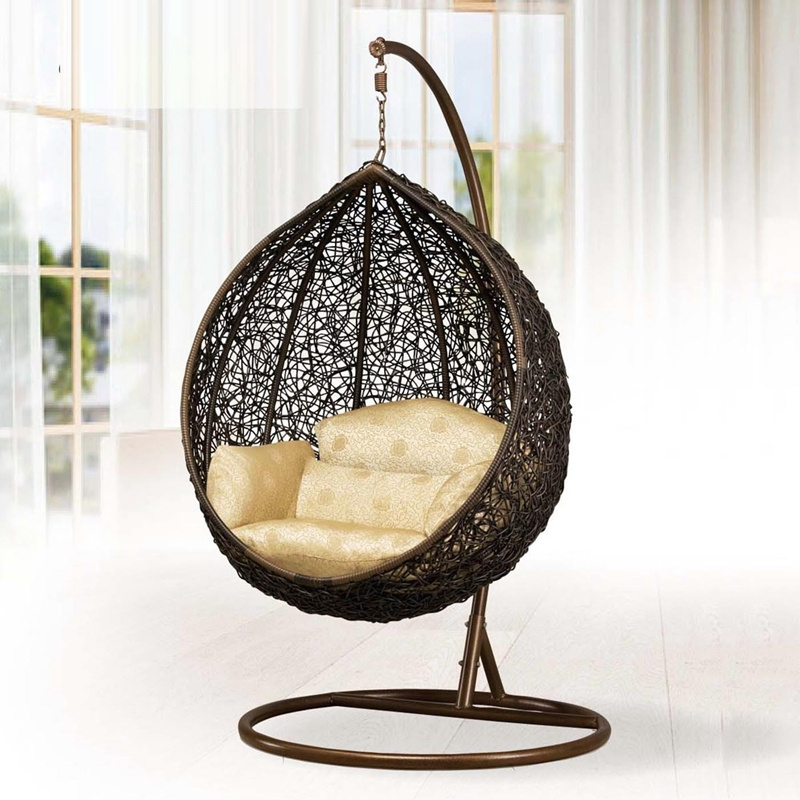 Outdoor Rattan Wicker Single Seat Hanging Egg Swing Chair Outdoor Furniture with Metal Modern Stand Eco-friendly Waterproof