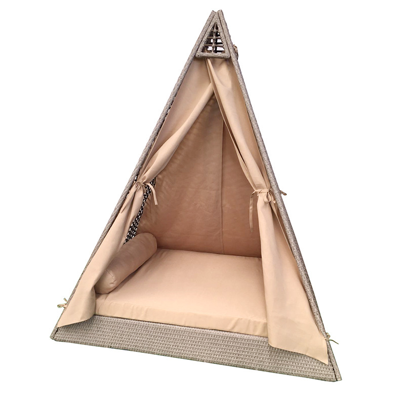 2023 High quality Outdoor sun protection leisure tent triangle rattan bed with soft cushion