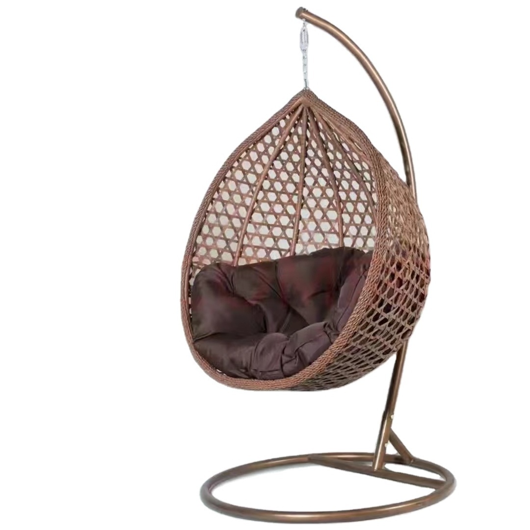 High Quality Adult Rattan Wicker Egg Hanging Chair PE Rattan Swing Garden Chair Metal Bedroom Furniture Outdoor Furniture Brown