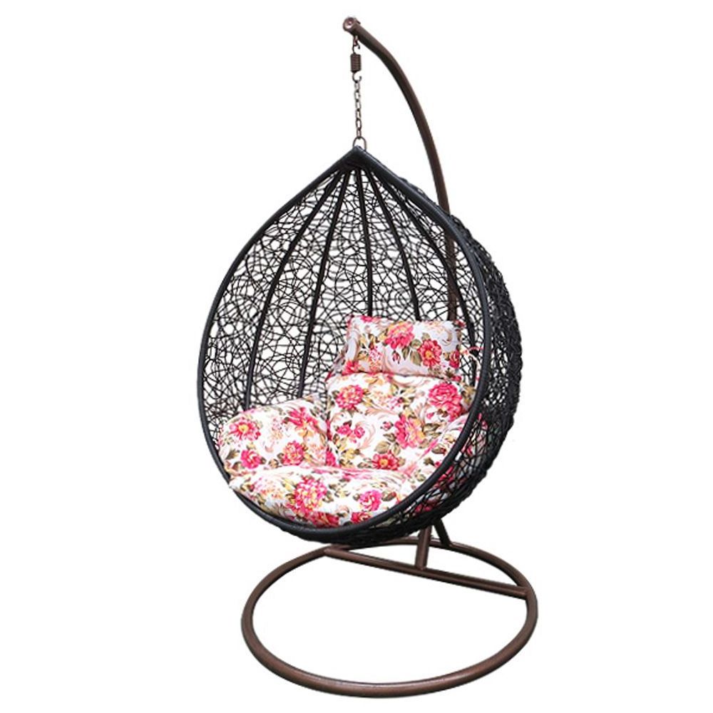 Black Leisure Patio Hanging Chair Metal Swing Chair with Waterproof Cushion Egg Shape Swing Chair Eco-friendly Industrial