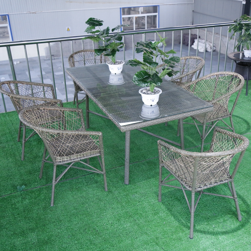 2023 Modern Outdoor Garden Furniture 6 Seat Rattan Dining Set Techno Rattan Furniture White Outdoor Furniture Ratan Beach Canopy