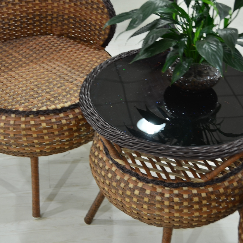 Weatherproof outdoor Rattan patio 2 Seater Garden Furniture Dining Set in Brown chair and table