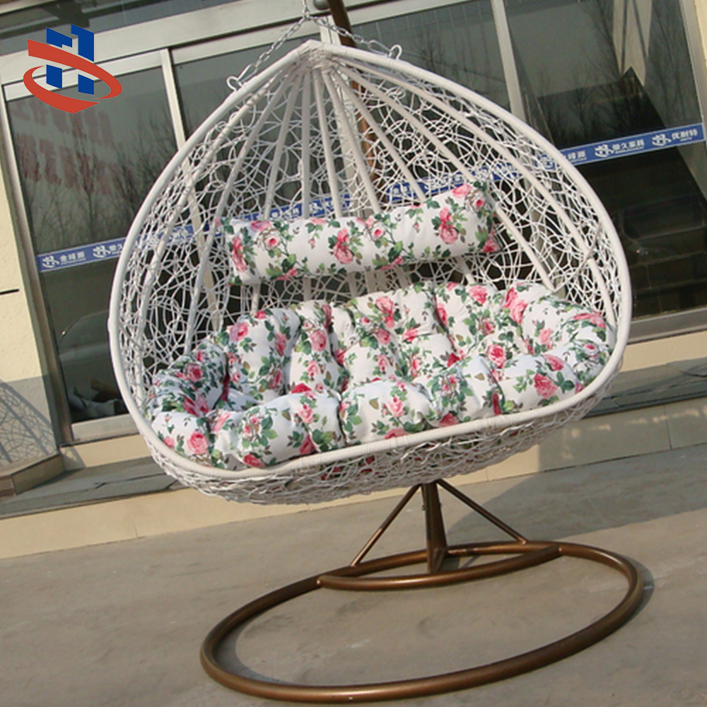 Outdoor Hanging Basket Double Seat Rattan Garden Chair Wicker Two Seaters Swing Chair Iron Customized Logo Outdoor Furniture