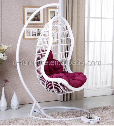 Rattan Hanging Chair Outdoor Swing Chair Balcony Furniture Metal White Modern Hanging Egg Chair for Bedroom with Cushion Indoor