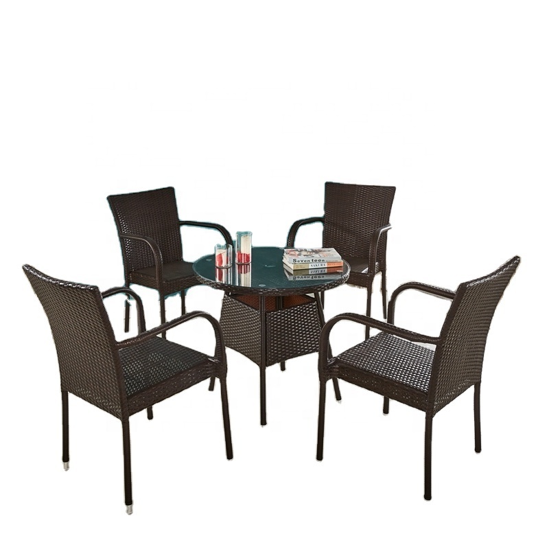 Hot Sale Modern Wicker PE Rattan Furniture round Table and Patio Chair for Outdoor Dining Hotel Use