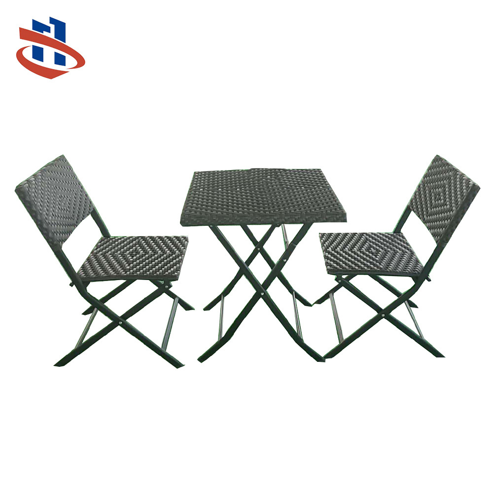 3 Pieces Foldable Table Set Rattan Chairs Furniture Folding Table and Chairs Steel Dining Table Picnic PE Modern Outdoor 2 Years