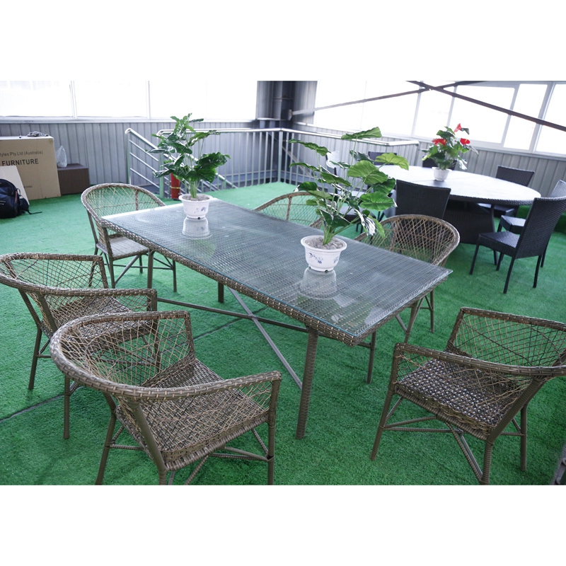 2023 Modern Outdoor Garden Furniture 6 Seat Rattan Dining Set Techno Rattan Furniture White Outdoor Furniture Ratan Beach Canopy