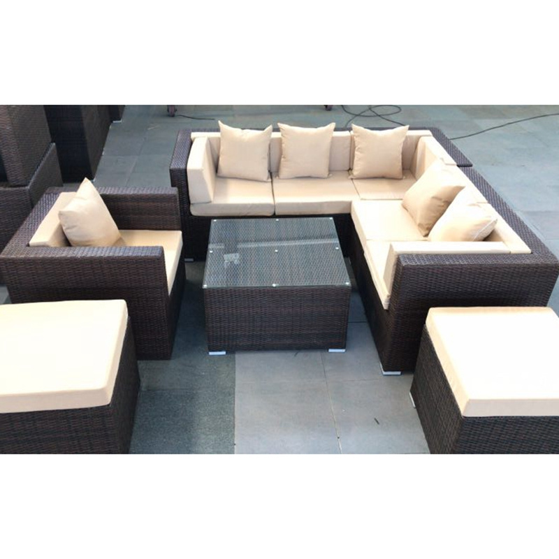 Contemporary Luxury Garden Lounge Furniture Outdoor Rattan Corner Sofa Set 8 Piece Chairs Sofa