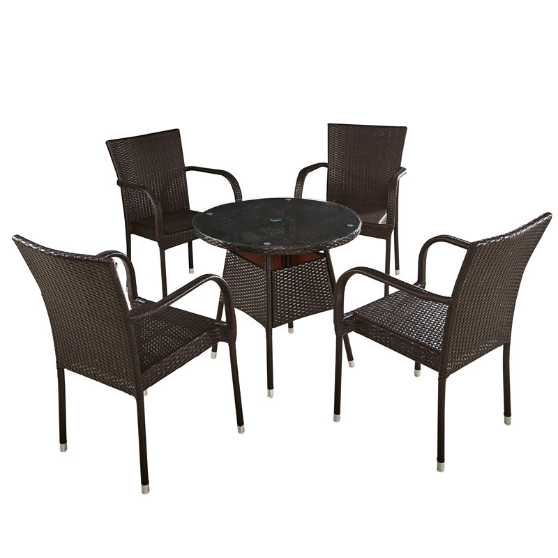 Hot Sale Modern Wicker PE Rattan Furniture round Table and Patio Chair for Outdoor Dining Hotel Use