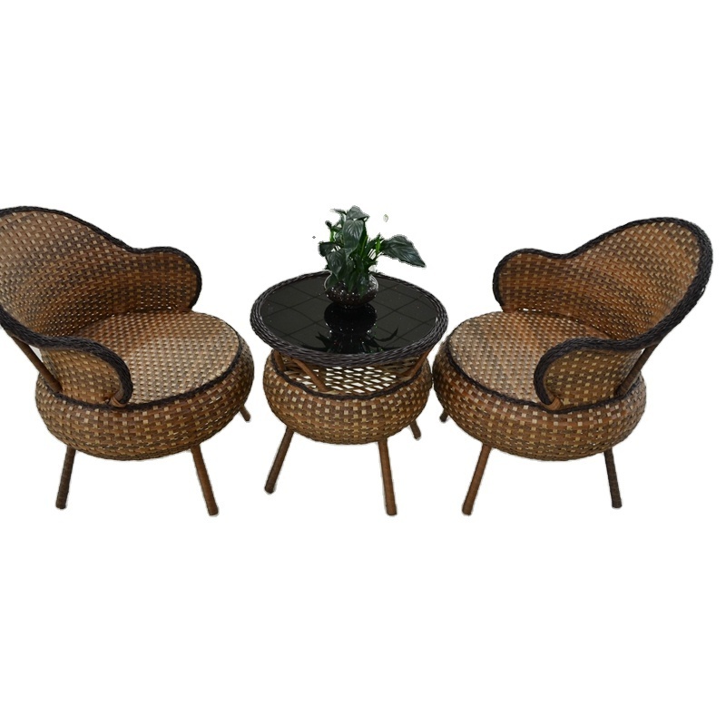 Weatherproof outdoor Rattan patio 2 Seater Garden Furniture Dining Set in Brown chair and table