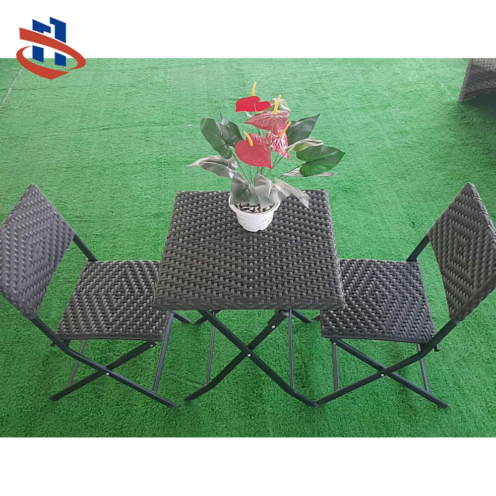 3 Pieces Foldable Table Set Rattan Chairs Furniture Folding Table and Chairs Steel Dining Table Picnic PE Modern Outdoor 2 Years