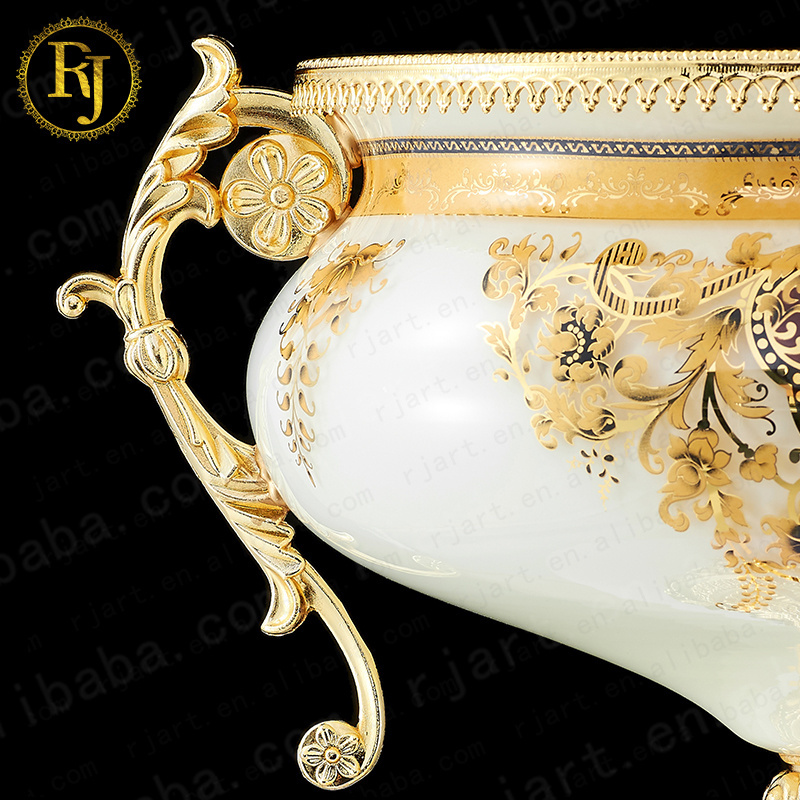 Uzbek Kazak Skidki Bagima Fruit Bowl European Porcelain Dinner Sets Idishlar Glass Gold Pattern Chinni Posuda Dinnerware Sets