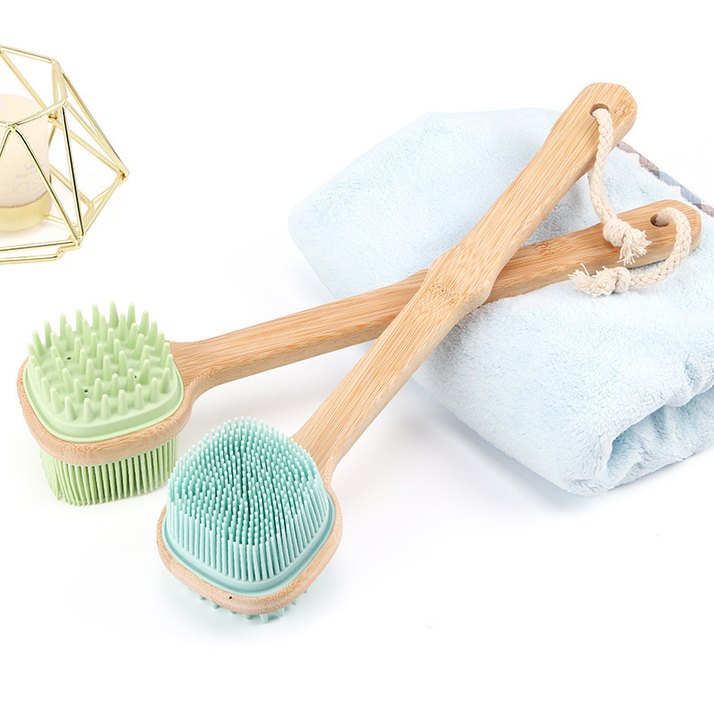 Silicone Back Scrubber for Shower Body Scrubber, Silicone Bath Body Brush with Long Handle and Hook, Dual-Sided & Soft Bristles