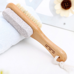 Feet Exfoliator Foot File Brush Wooden Handle Foot Brush Scrubber boar bristles Foot wash Massage soft bath pumice stone brush