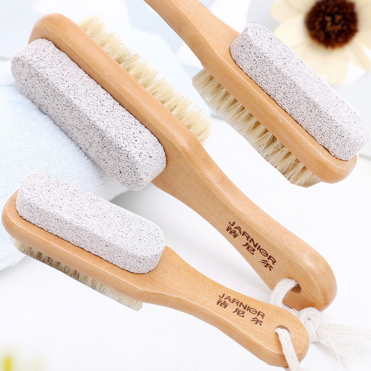 Feet Exfoliator Foot File Brush Wooden Handle Foot Brush Scrubber boar bristles Foot wash Massage soft bath pumice stone brush