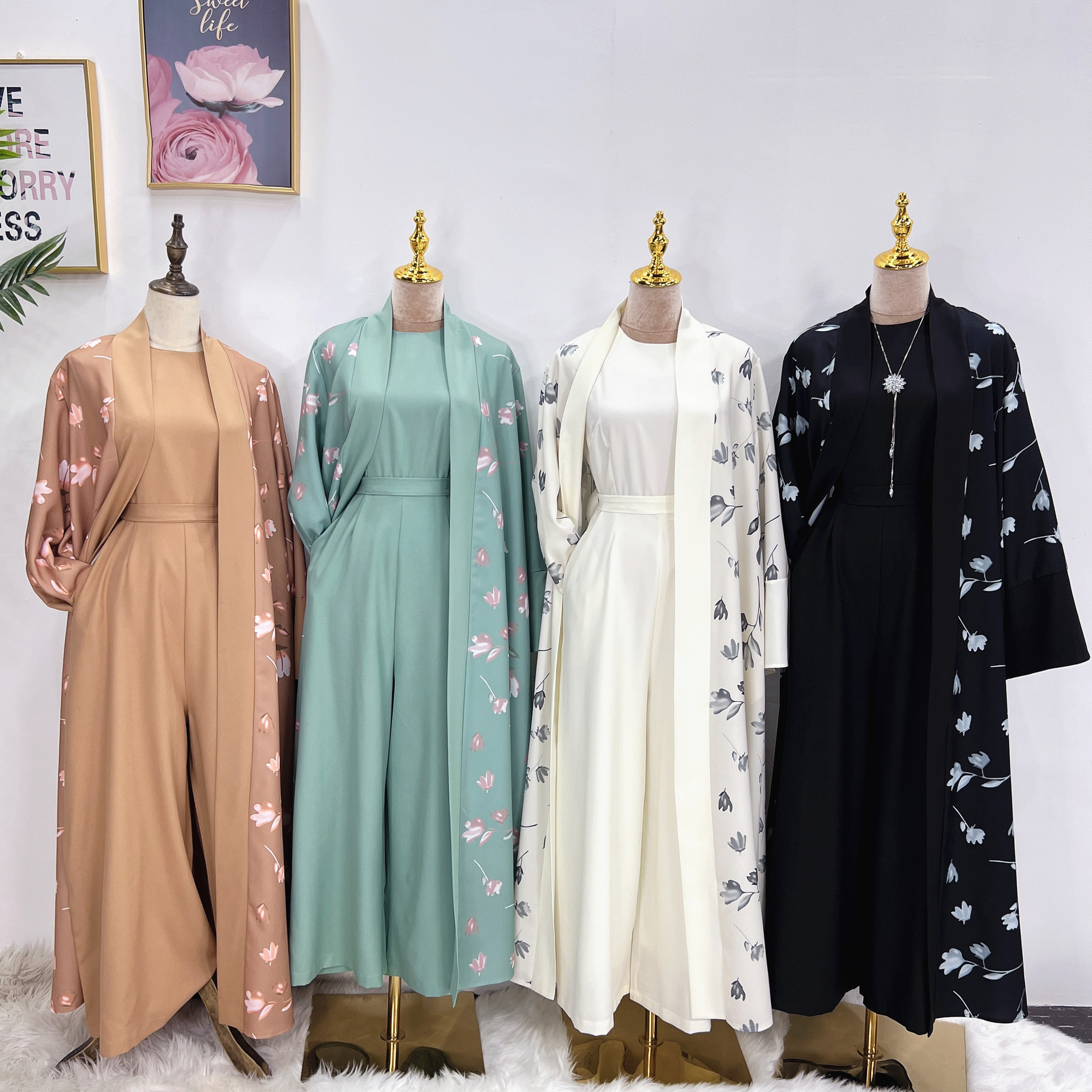 L-25 New Top Best Selling 2pcs sets Arabic Supplier Long Sleeve Ladies Islamic Clothing Abaya Muslim Women Dress with Jumpsuits