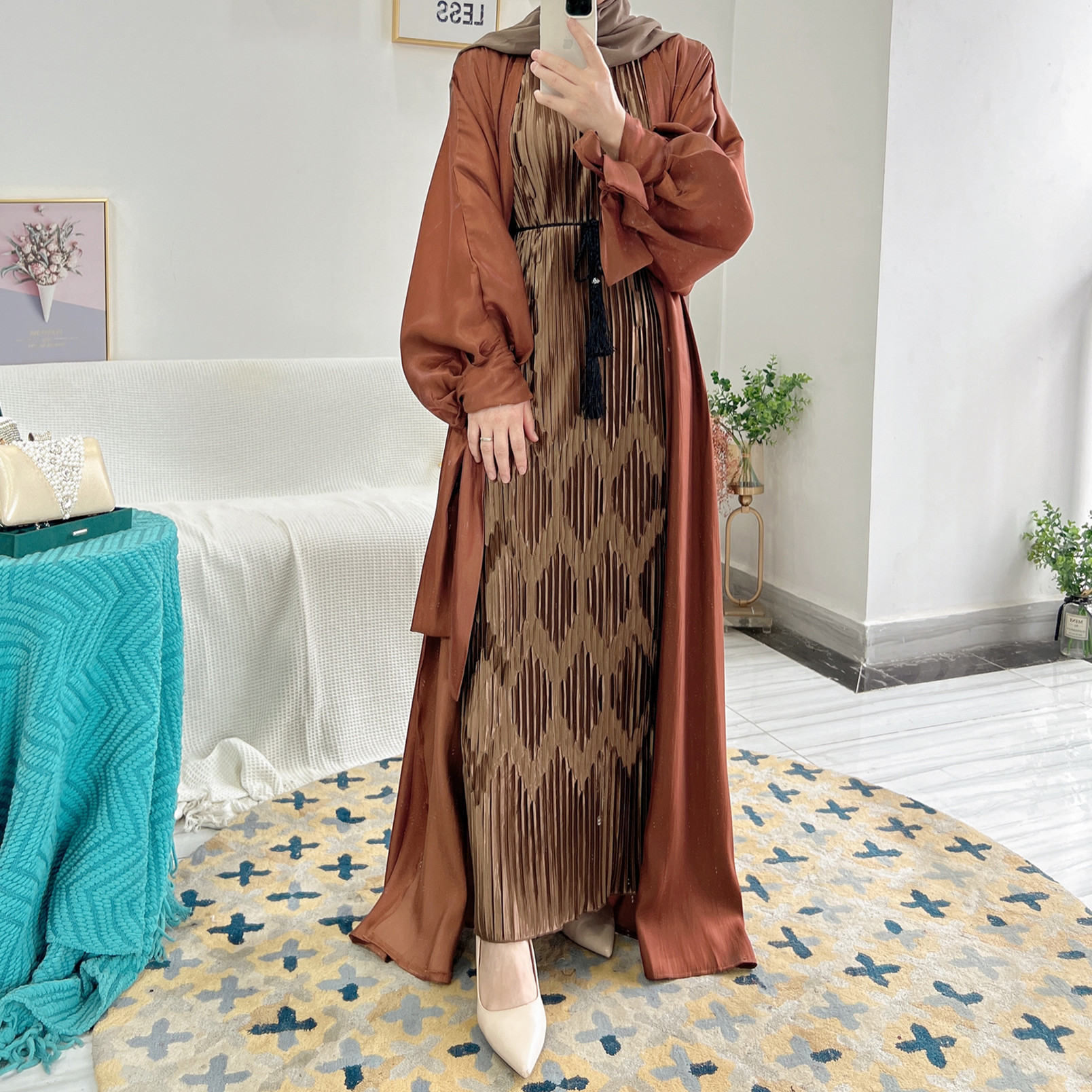 L-88 Muslim Dress Long Sleeve 2023 Middle Eastern Islamic Abayas Dubai Women Muslim Dresses