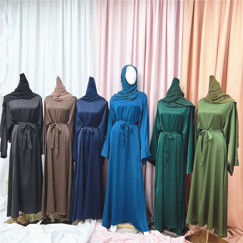 L-16 2023 Solid Color Dubai Turkish Muslim Dress Islamic Clothing Modest Fashion Muslim Women Dress Abaya Dress with Hijab