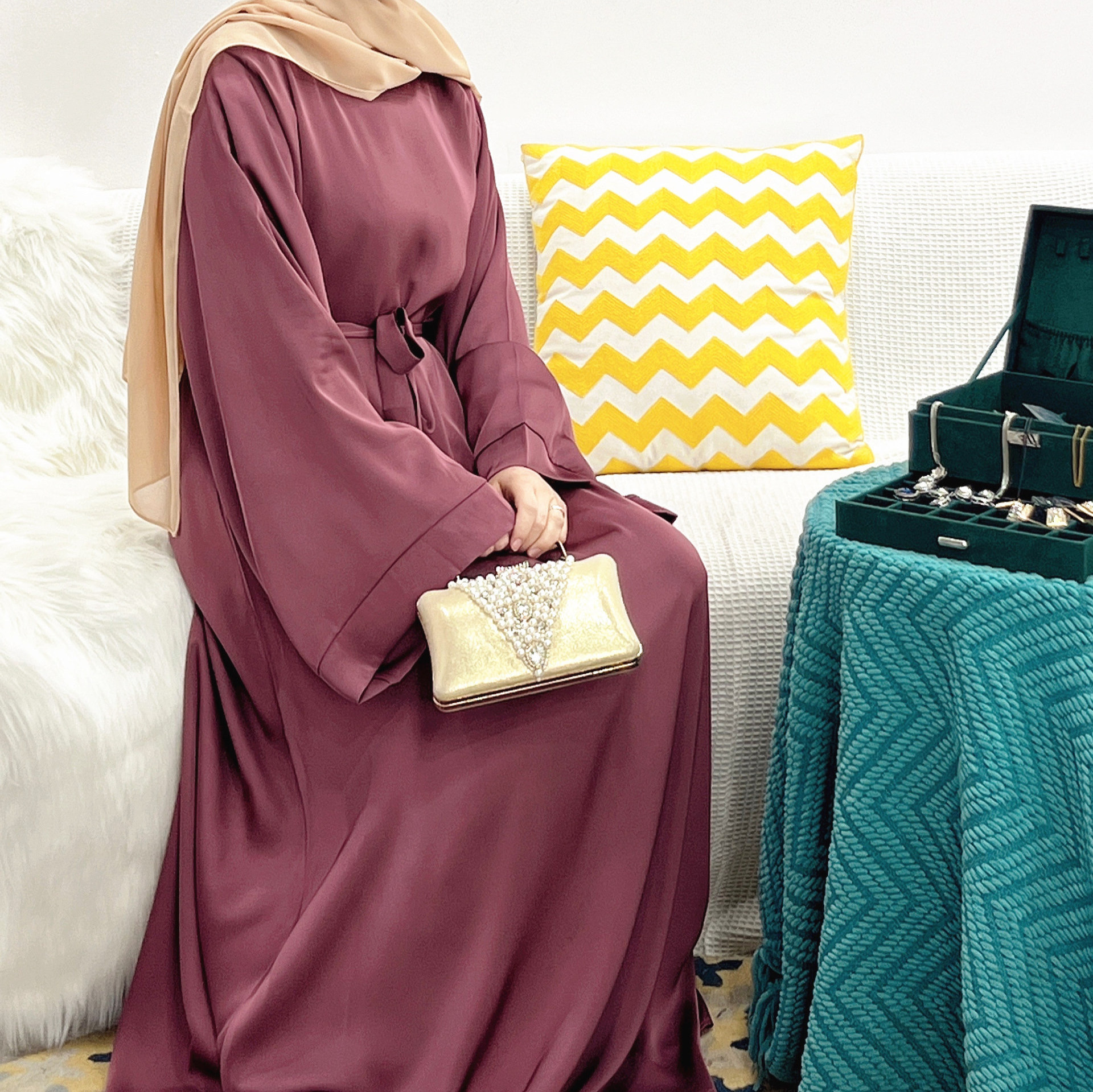 L-16 2023 Solid Color Dubai Turkish Muslim Dress Islamic Clothing Modest Fashion Muslim Women Dress Abaya Dress with Hijab