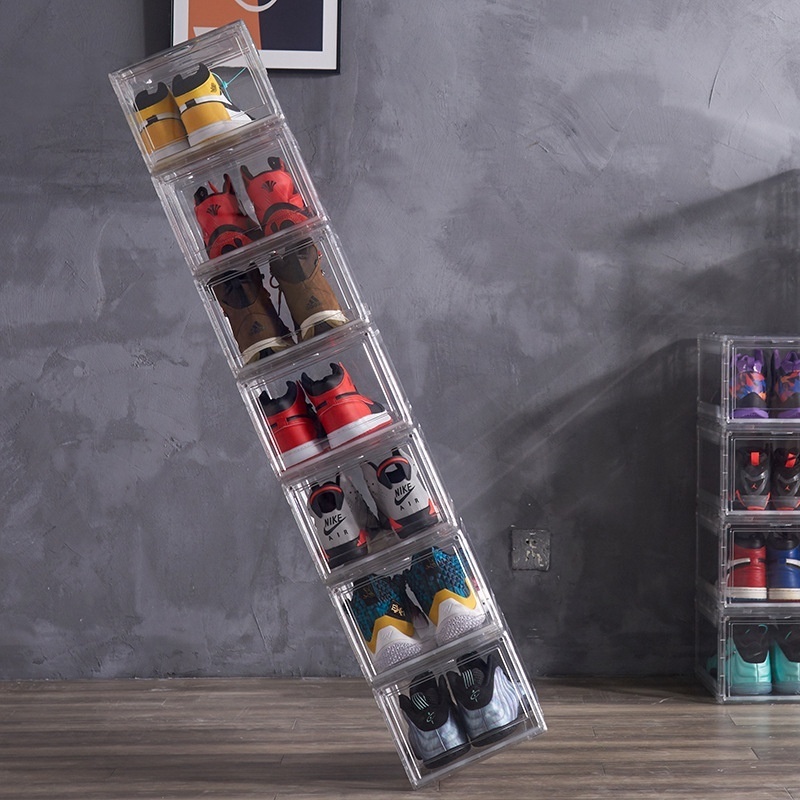 Plastic shoe organizer stackable plastic shoe storage box magnetic shoe boxes clear plastic stackable