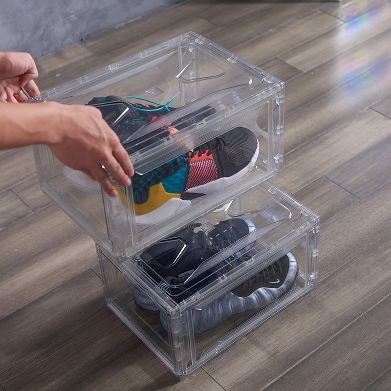 Plastic shoe organizer stackable plastic shoe storage box magnetic shoe boxes clear plastic stackable