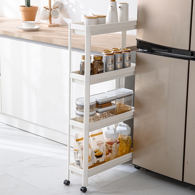 Slim slide out storage tower rack mesh rolling organization serving cart shelf narrow spaces gap storage rolling trolley cart