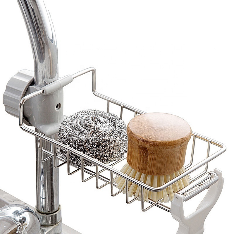 Stainless steel kitchen sink faucet storage rack organizer sponge soap cloth towel holder shelf kitchen dish cloth rack