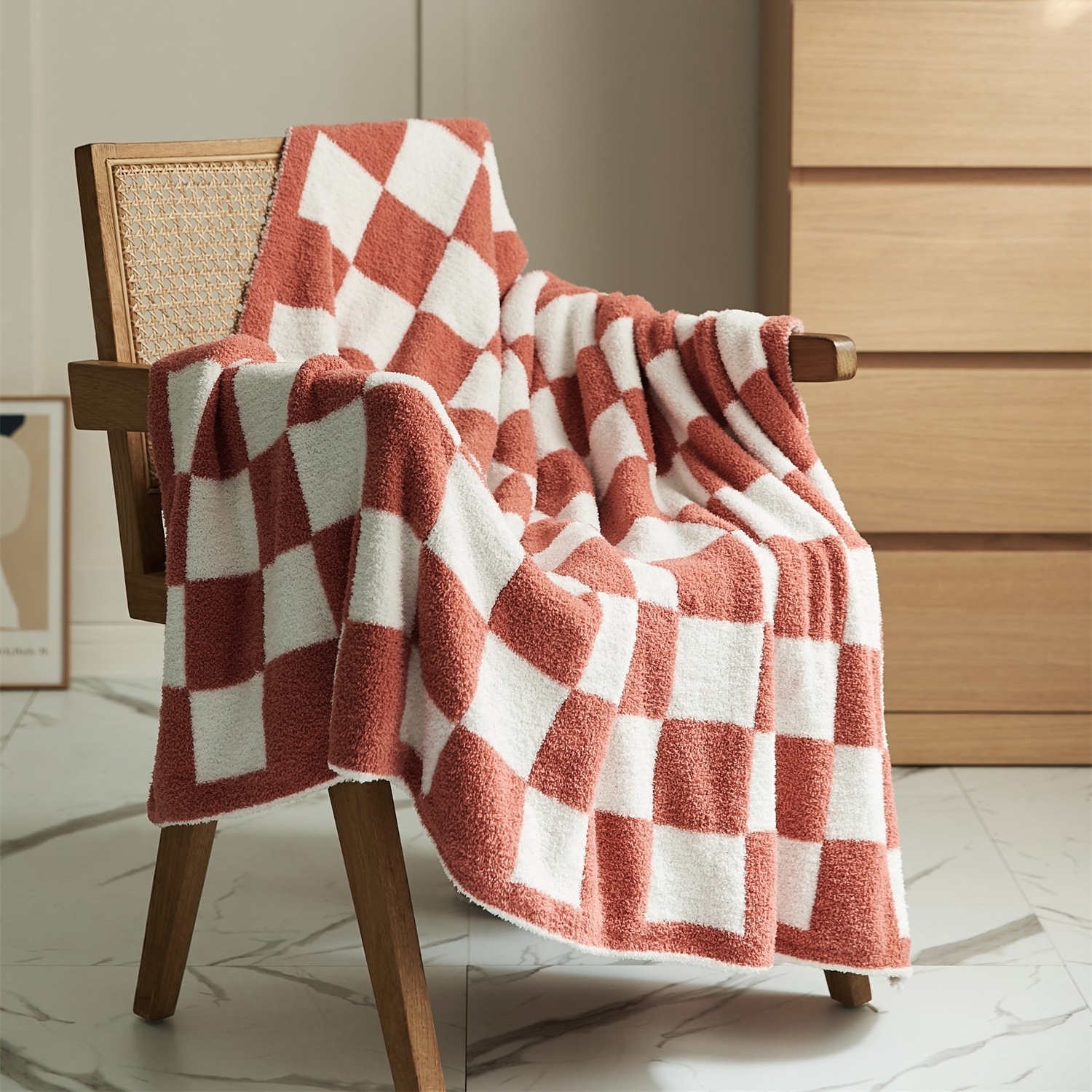 QPG Soft Cozy Buffalo Checkerboard Plaid Polyester Knitted Throw Checkered Microfiber Blanket for Winter